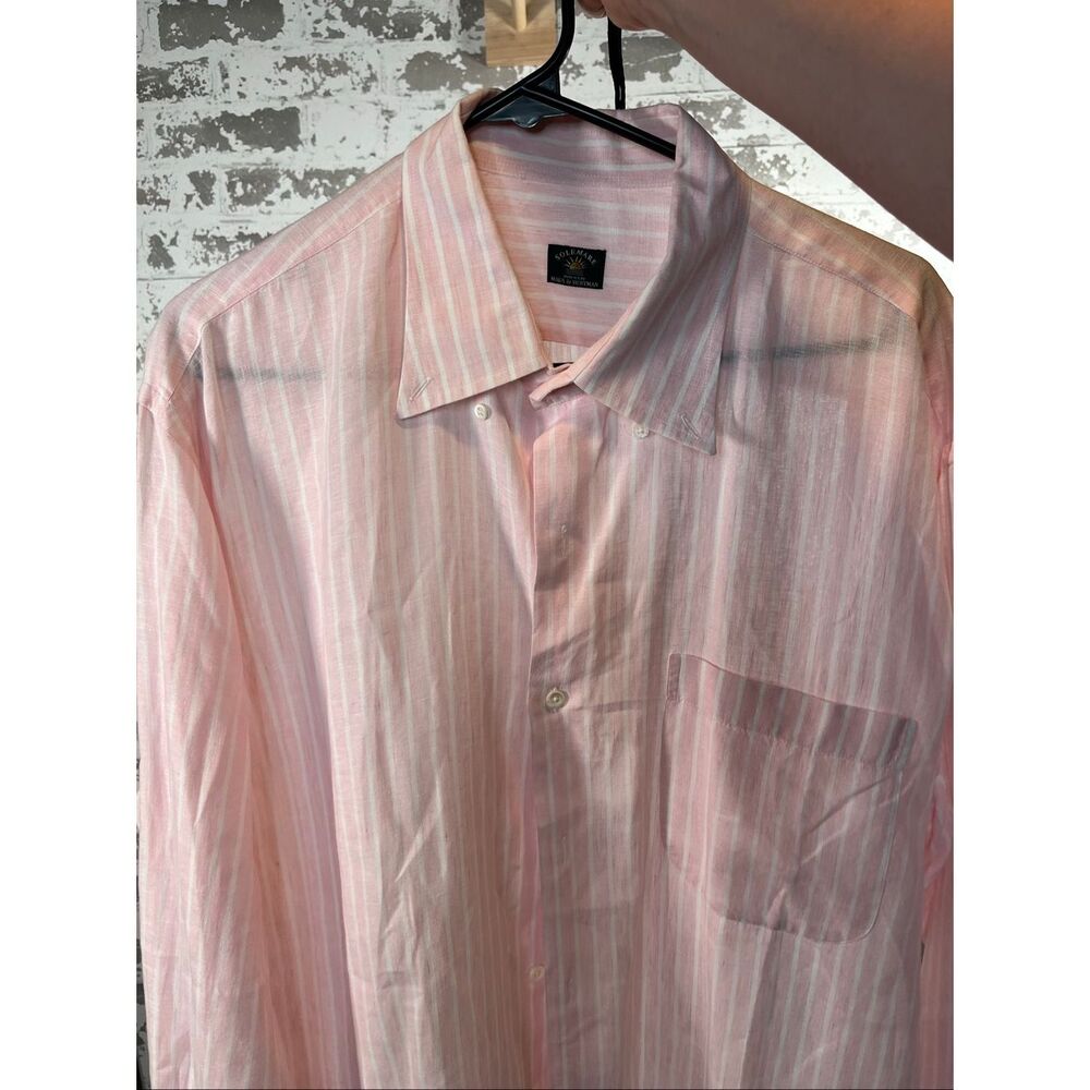 Solmares Maus & Hoffman | mens pink striped linen button down dress shirt
